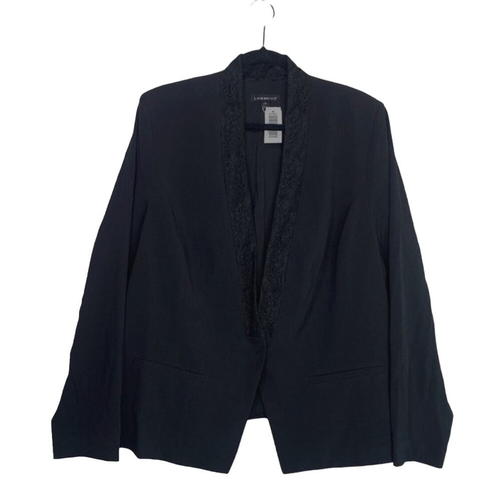 Lane Bryant Lace Collar Single Button Blazer Jacket Faux Pocket Stretch 24 Black